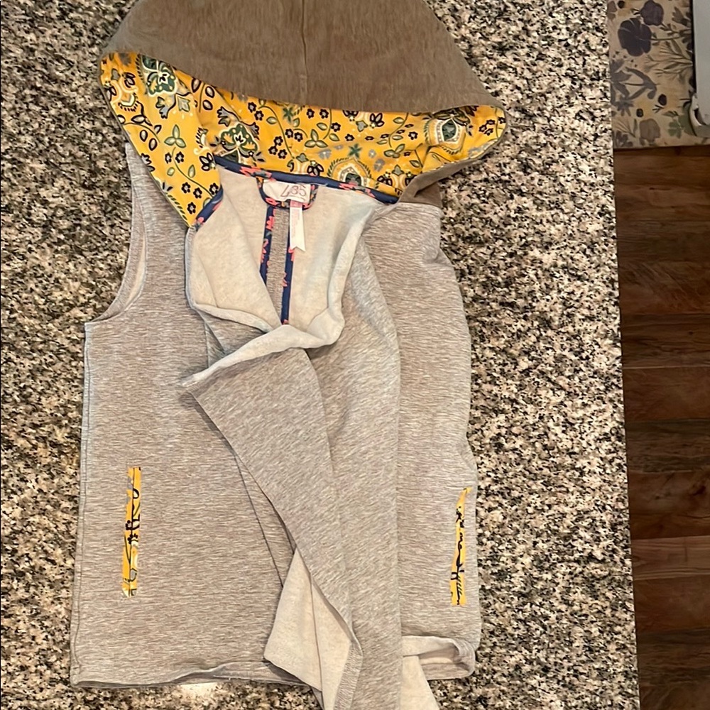 Gray Hooded Vest with Yellow Floral Lining
